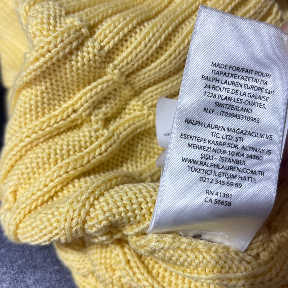Polo Ralph Lauren Cable Knit Sweater Short Sleeve Yellow Pima Cotton Preppy M - Picture 8 of 9